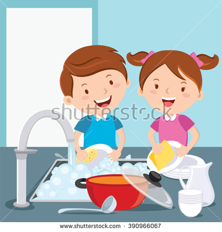 stock-vector-kids-washing-dishes-siblings-washing-dishes-together-390966067